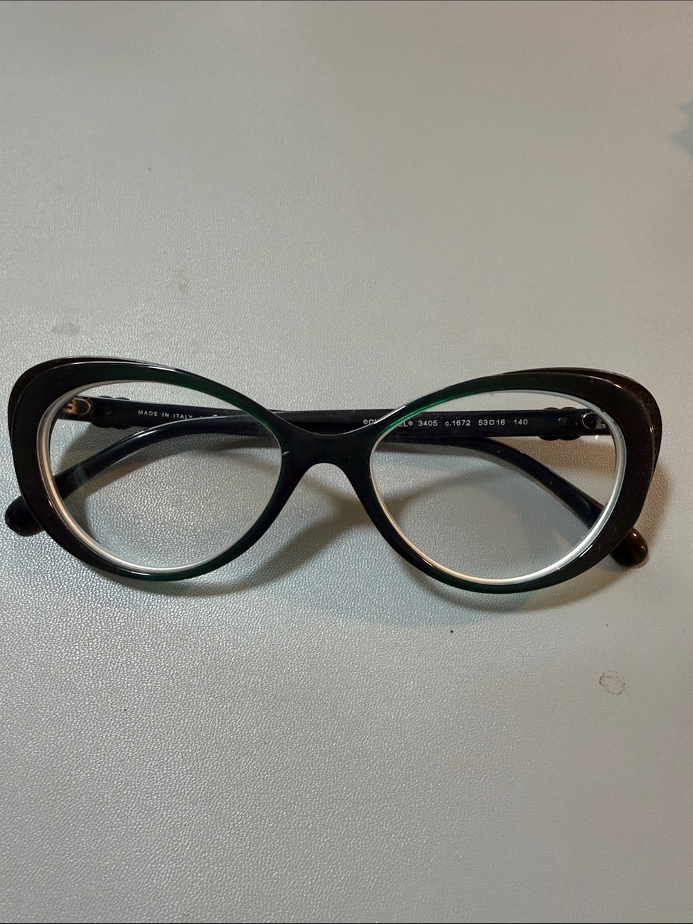 Chanel 3405 Dark Green Cat Eye Eyeglass Frames 53-16-140 Authentic